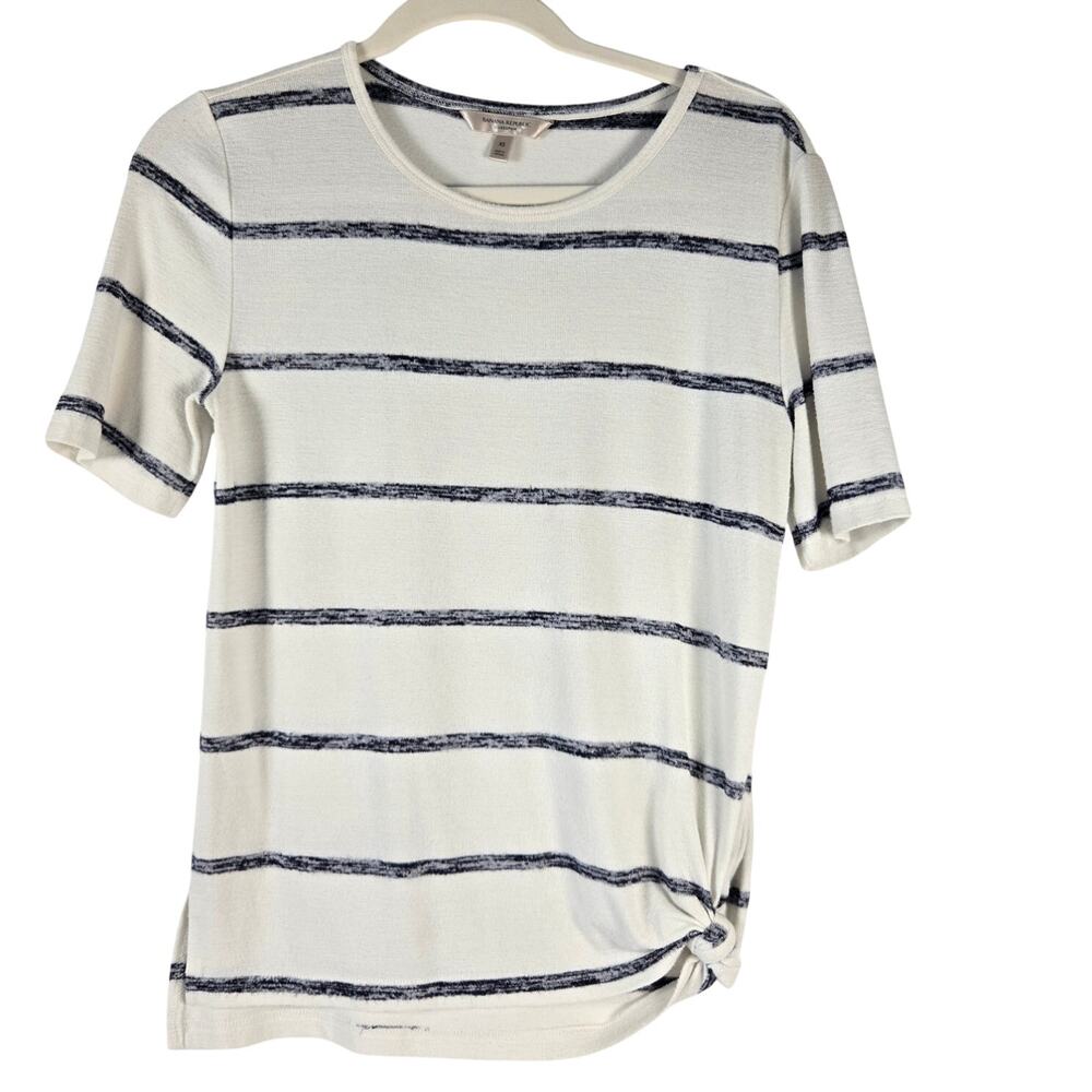 Coastal Prep Banana Republic Luxe Spun White/Navy Horizontal Stripe Top Size S